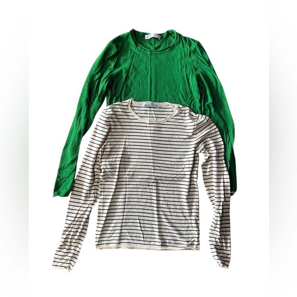 Zara Striped and Solid Long Sleeve Tops, Large